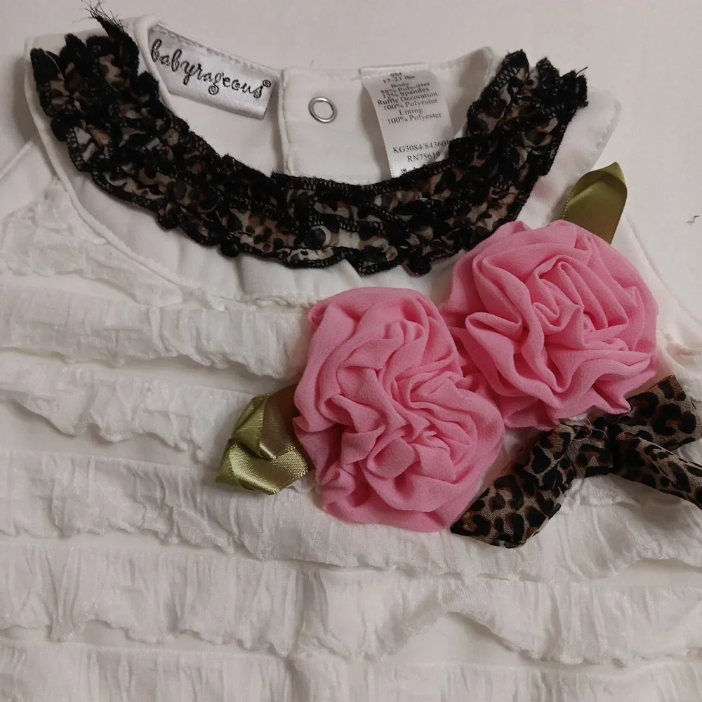 Babyrageous One Piece Outfit Girl's Sz‎ 9M White Layered Ruffles w/Animal...